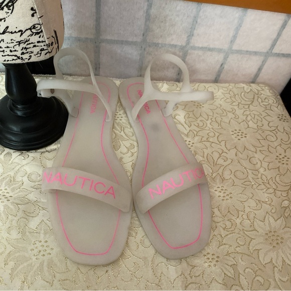 NAUTICA INGMAR Wom 40 US 9.5-10 White/Pink Jelly-Style Buckle Sandals - Picture 1 of 15